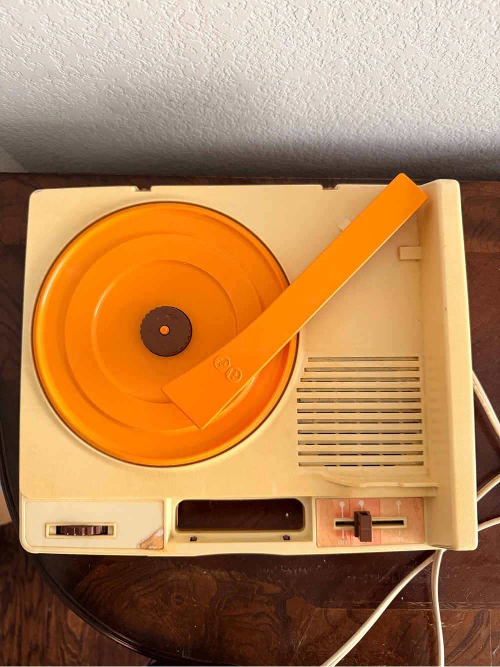 1978 Vintage Fisher-Price Record Player in Cream, Tan and Orange, Still Runs